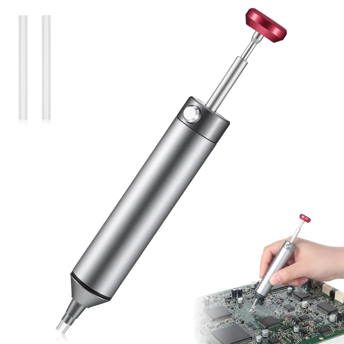 Desoldering Pump Solder Sucker with Heat-Resistant Silicone Nozzle — product photo