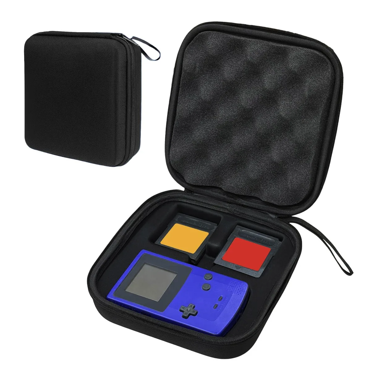 Black rectangular EVA case with egg-crate foam interior and wrist strap