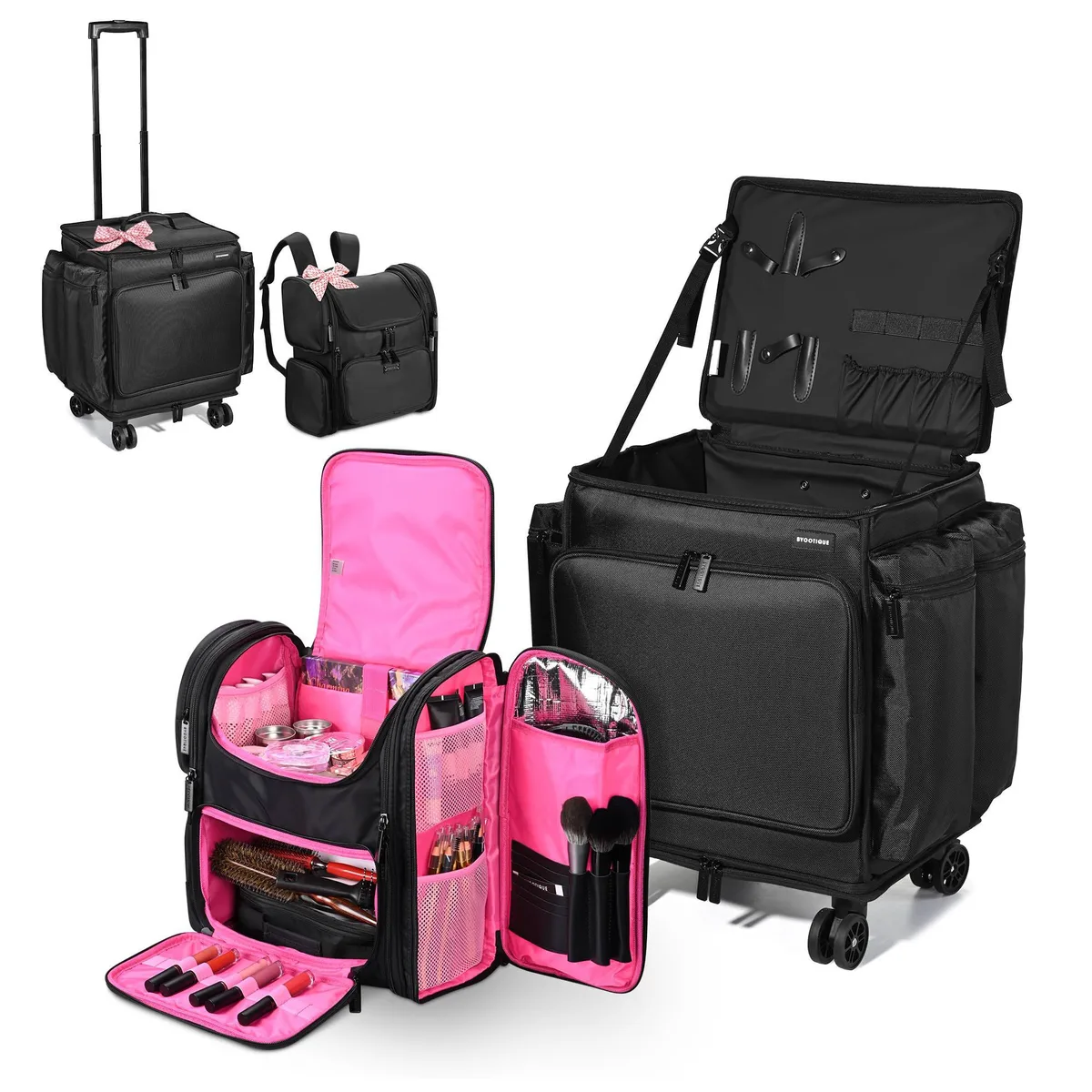 Byootique Byootique 12MKCSET-086033-0618 Rolling Makeup Train Case with Backpack Pink luggage — product photo