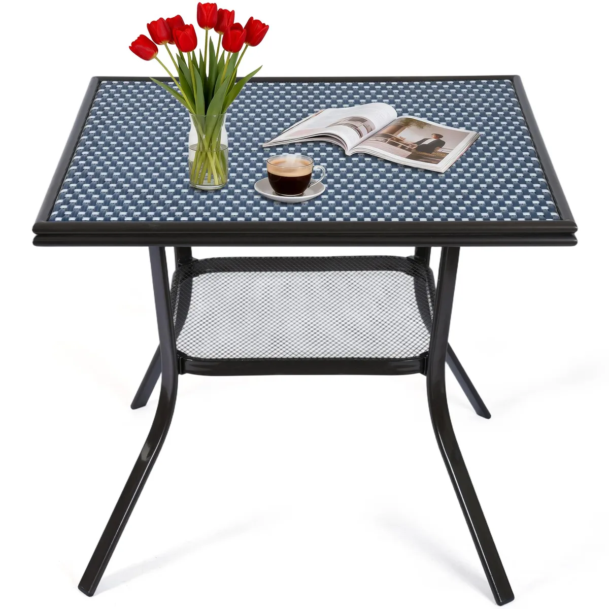 VANBOW VANBOW 35.2" Square Patio Table Blue/White with Storage Shelf — product photo