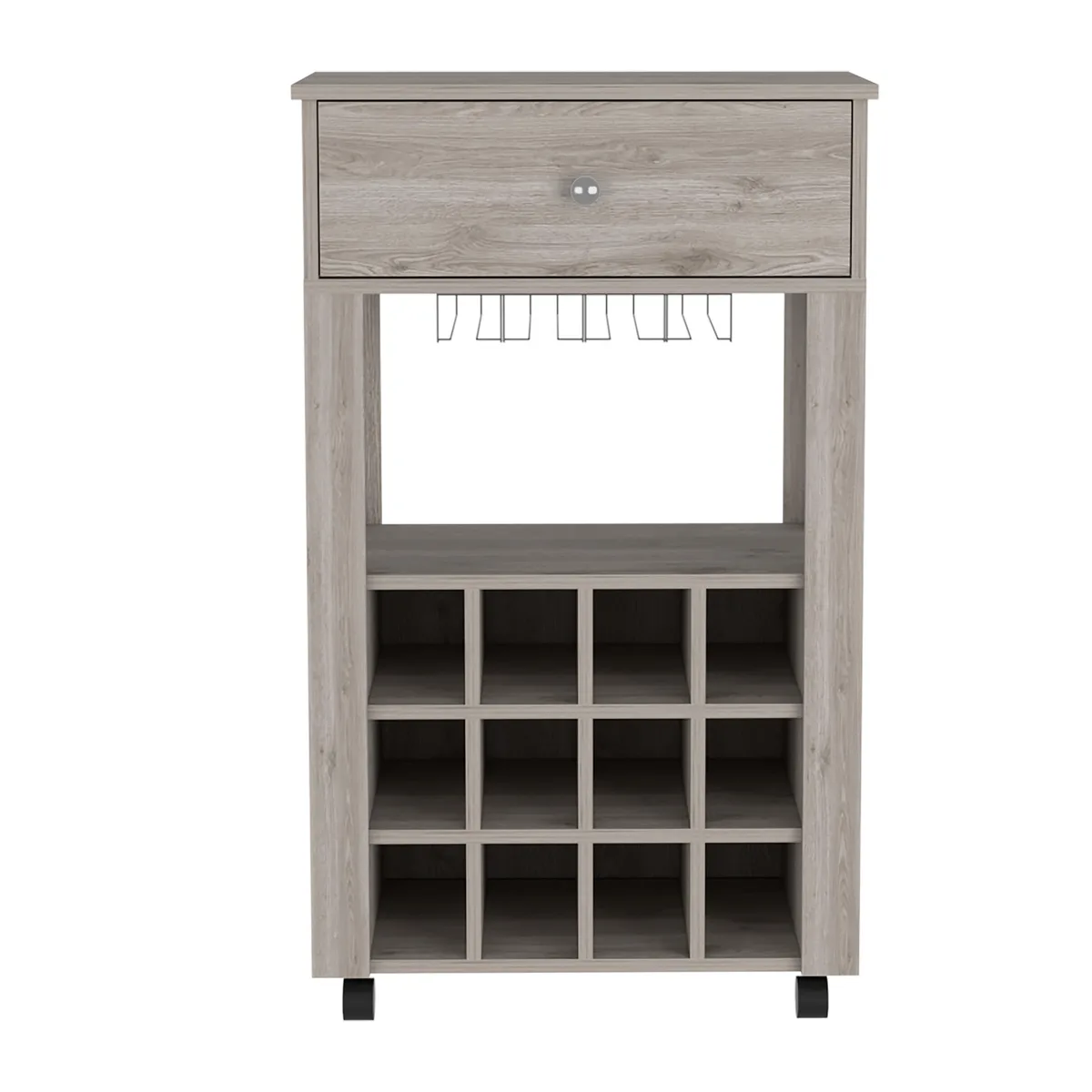 FM FURNITURE FM FURNITURE Ace Bar Cart Grey Twelve Wine Rack Drawer Casters FM6720BLZ — product photo