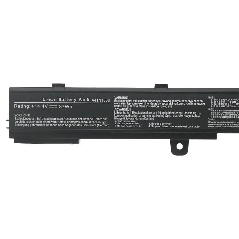 Black rectangular laptop battery with label showing 37Wh 14.4V 2500mAh