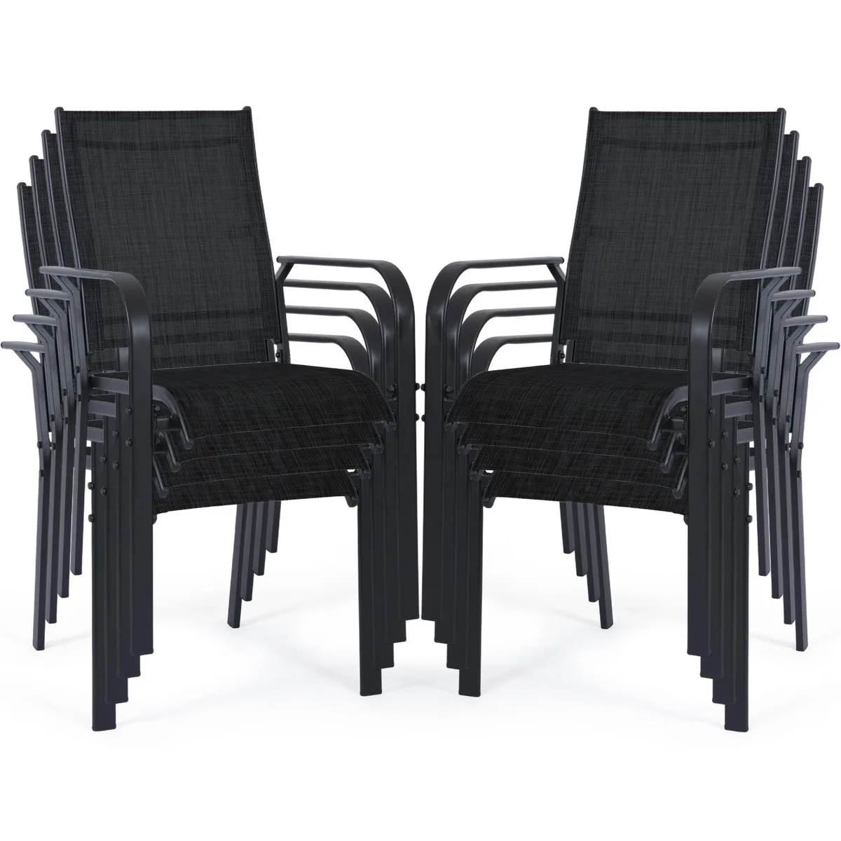 VANBOW VANBOW Patio Chairs Set of 8 High Back Textilene Black — product photo