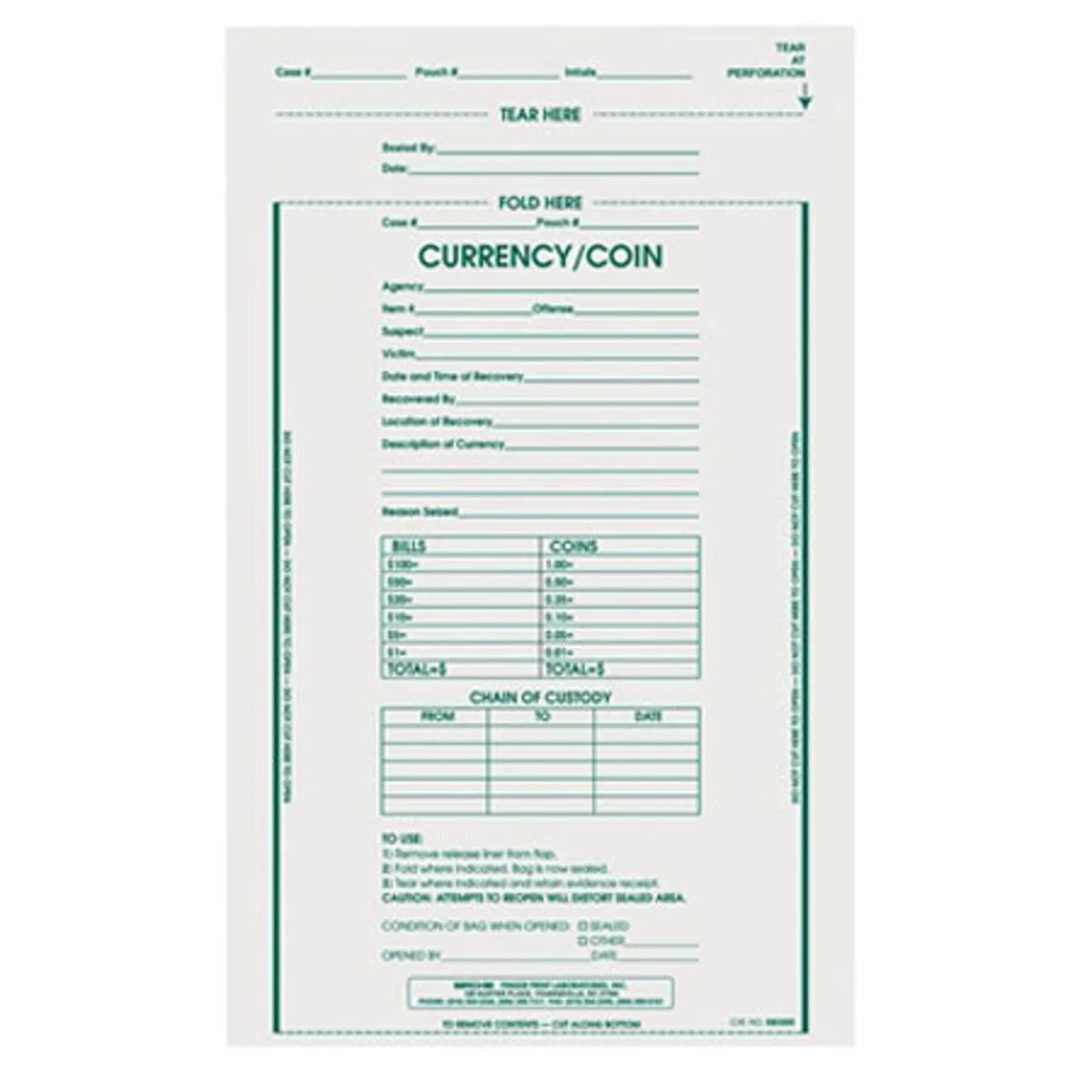 Sirchie Sirchie Currency Coin Bags 9x12in 100 Pack IEB3000 — product photo