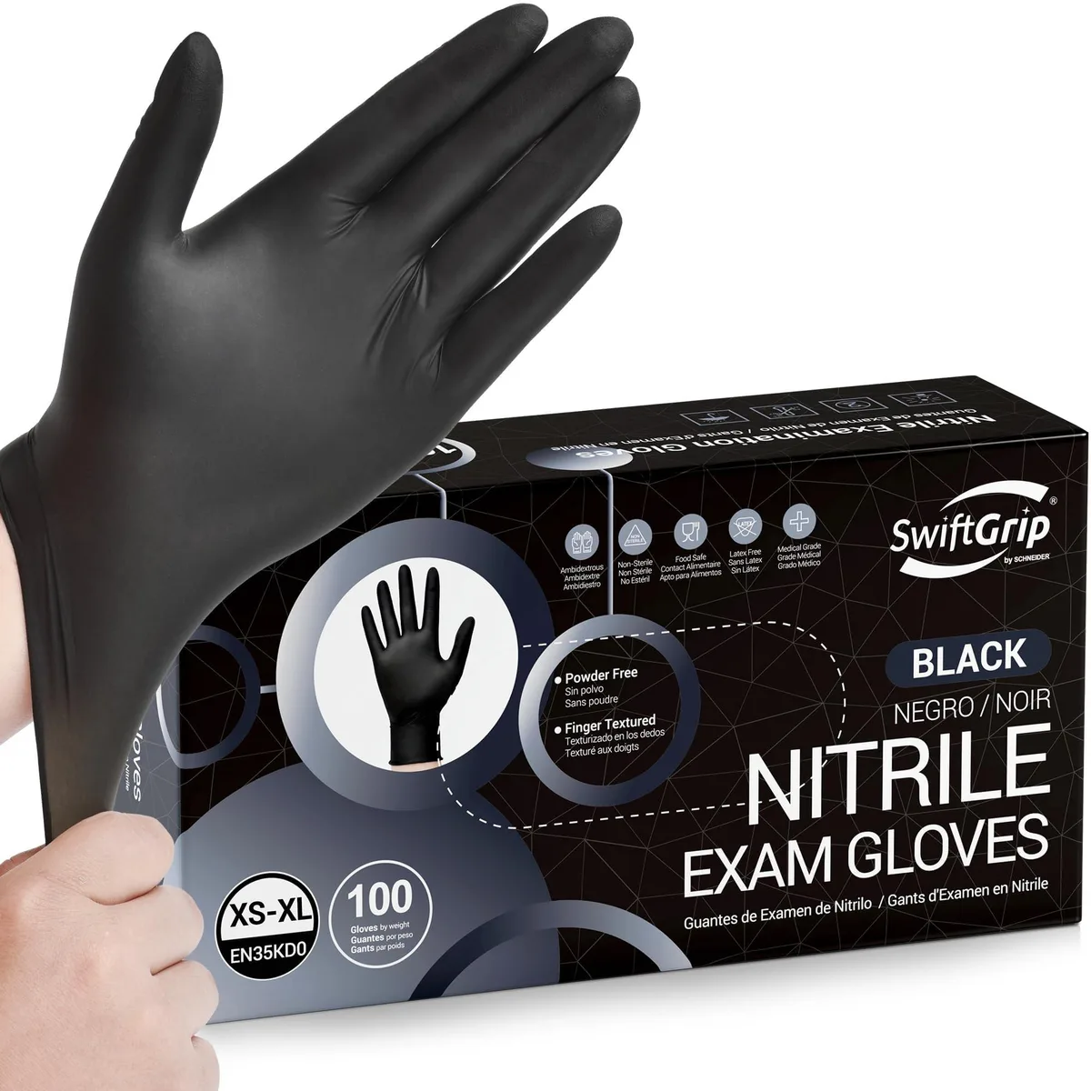 Box of 100 gray disposable nitrile gloves size 8