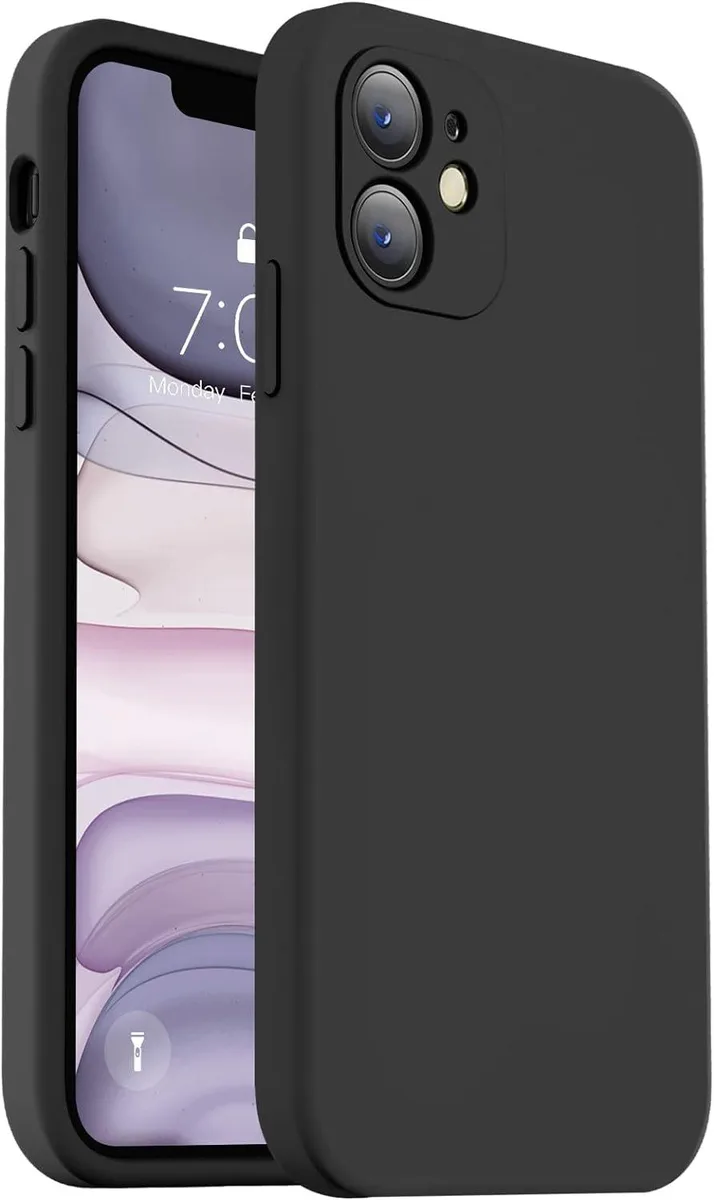 Black liquid silicone iPhone 11 case with flat edges and raised camera lip