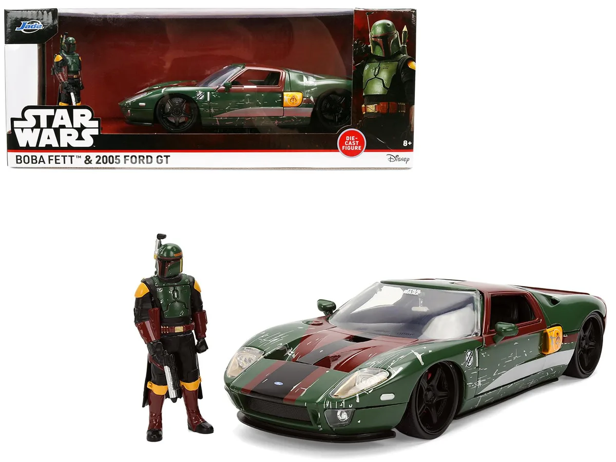 Jada Jada 2005 Ford GT Green Weathered Star Wars Hollywood Rides 1/24 Diecast with Boba Fett Figure — product photo