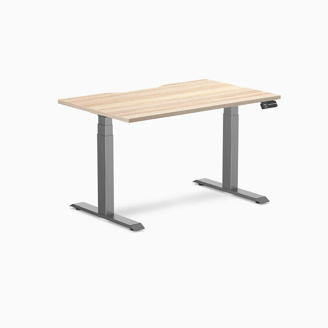Desky Desky Dual Scalloped Sit Stand Desk Classic Oak 47.2 x 29.5 in Space Gray — product photo
