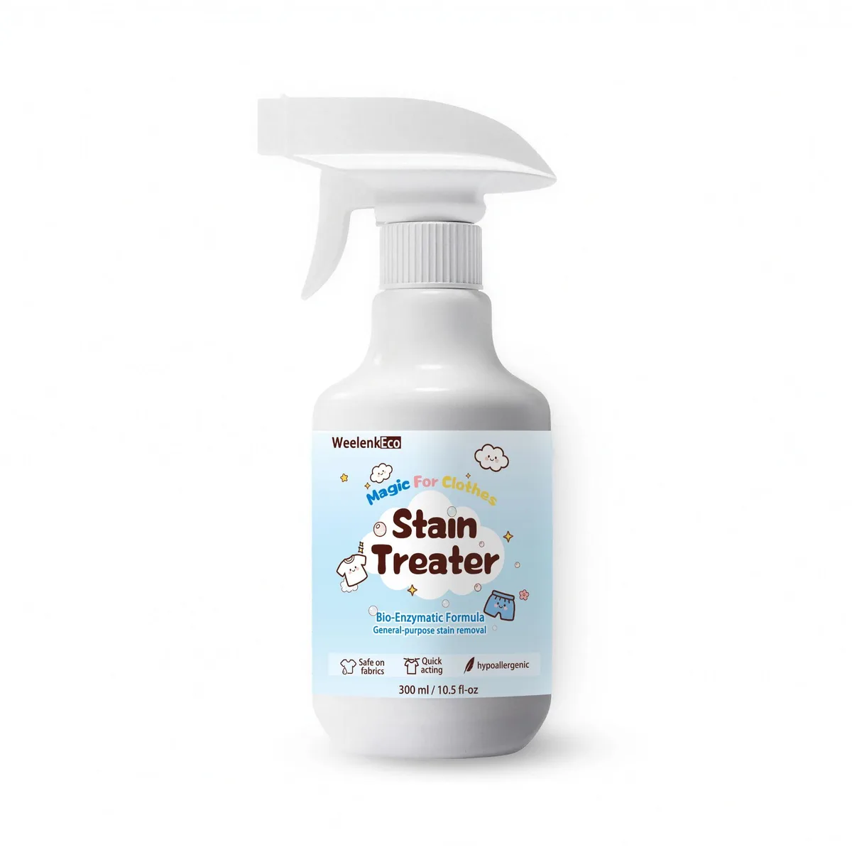 White spray bottle with trigger, 300ml stain remover cleaner
