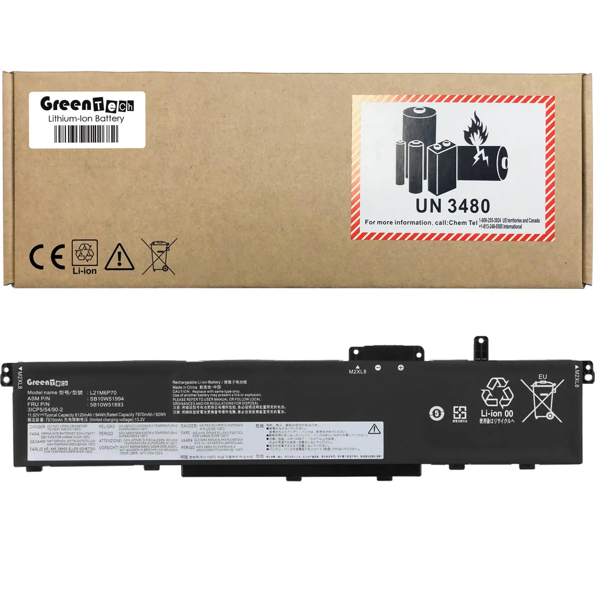 GreenTechLLC GreenTechLLC L21M6P70 94Wh 6-cell laptop battery for ThinkPad P16 Gen 1 Gen 2 — product photo