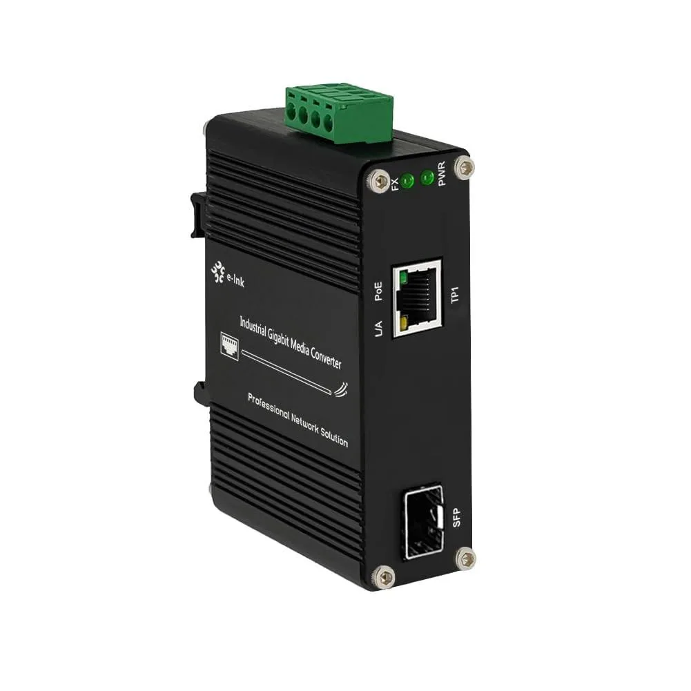 e-link e-link Industrial Gigabit 60W PoE++ Media Converter SFP 100/1000Base-SX Din Rail -40 75C — product photo