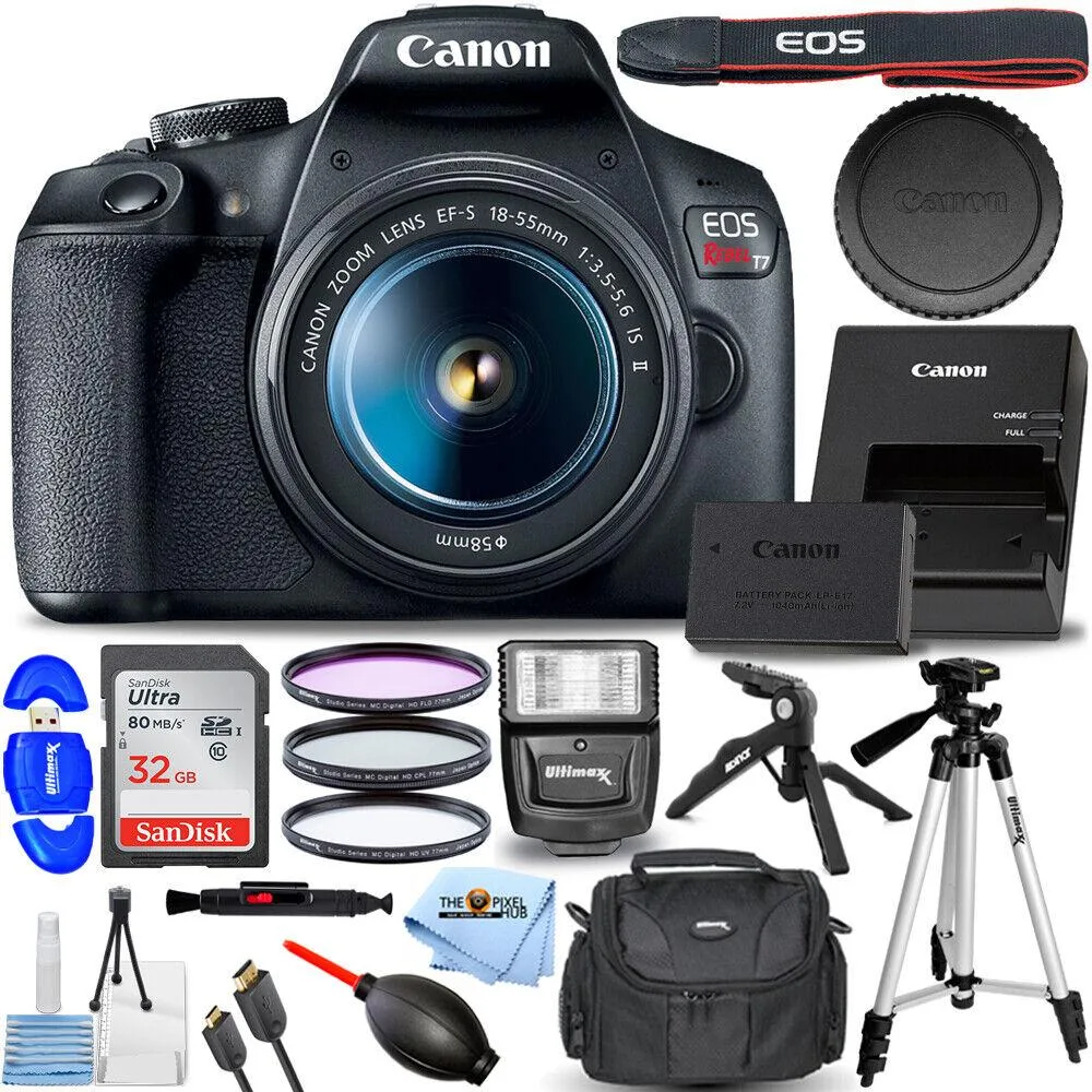 Canon International Canon International EOS Rebel T7 dslr camera with 18-55mm lens, 32GB card, flash and tripod bundle — product photo