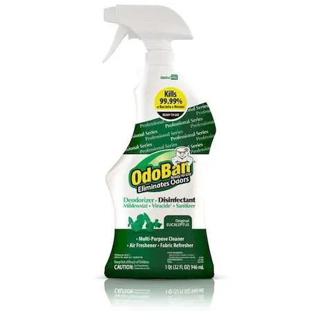 Twelve green spray bottles of eucalyptus deodorizer in a pack