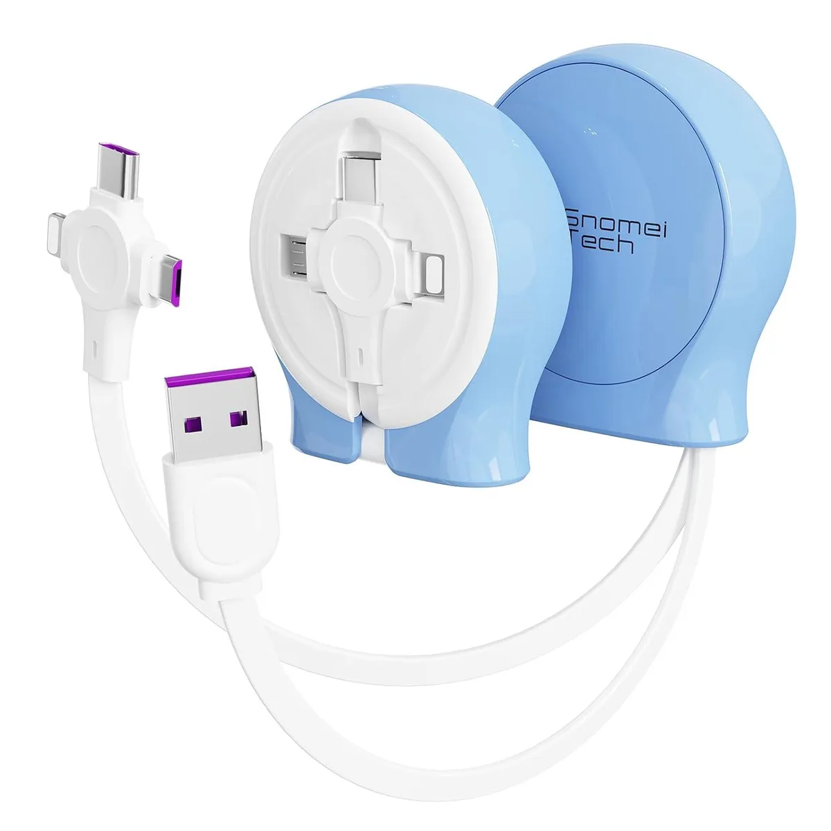 Mobee Mobee Retractable 3-in-1 Charging Cable USB-A to USB-C/Micro USB/iP 3A 480Mbps Blue — product photo