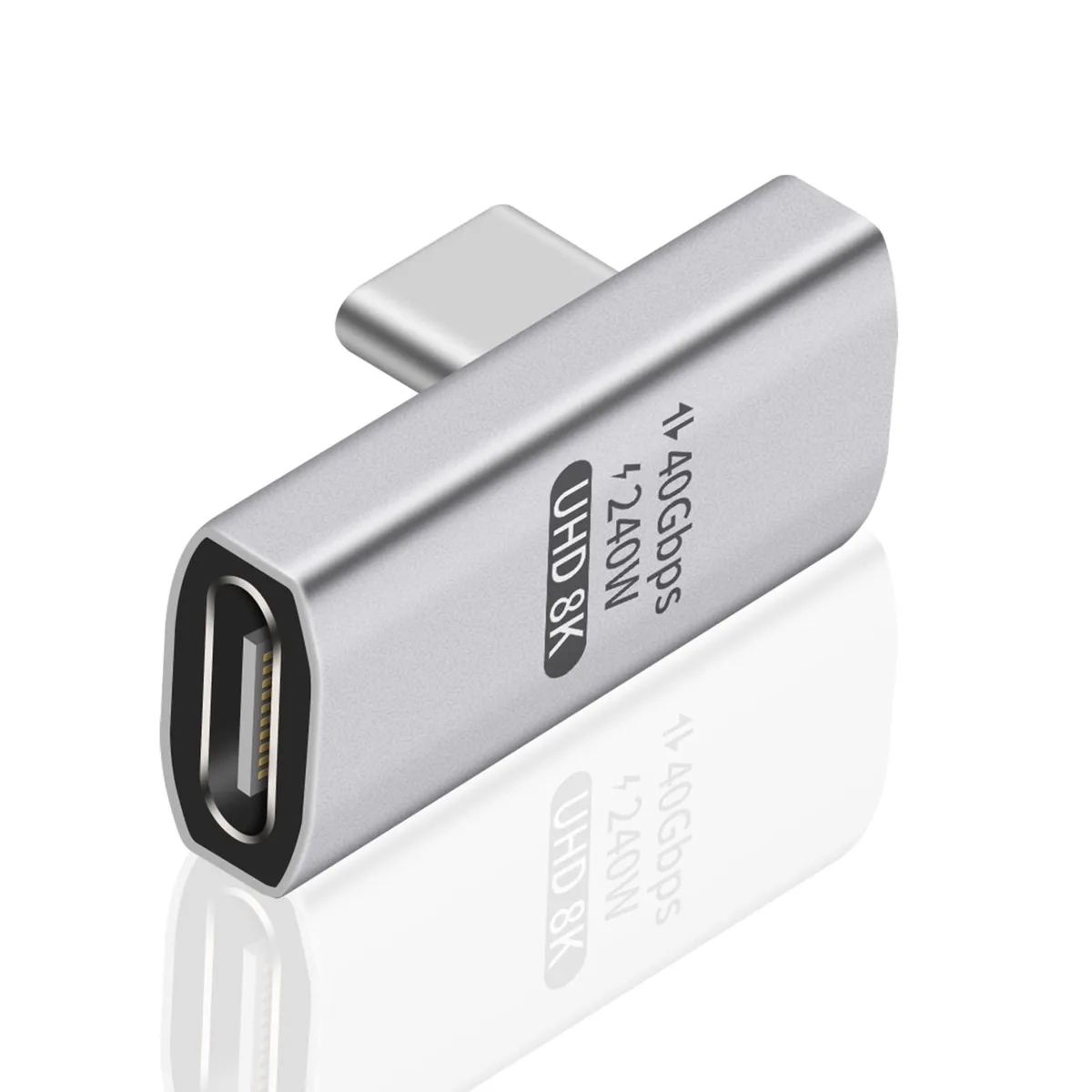 BUCIER BUCIER 90° USB-C Adapter Male-Female 240W 40Gbps 8K@60Hz Thunderbolt Silver — product photo