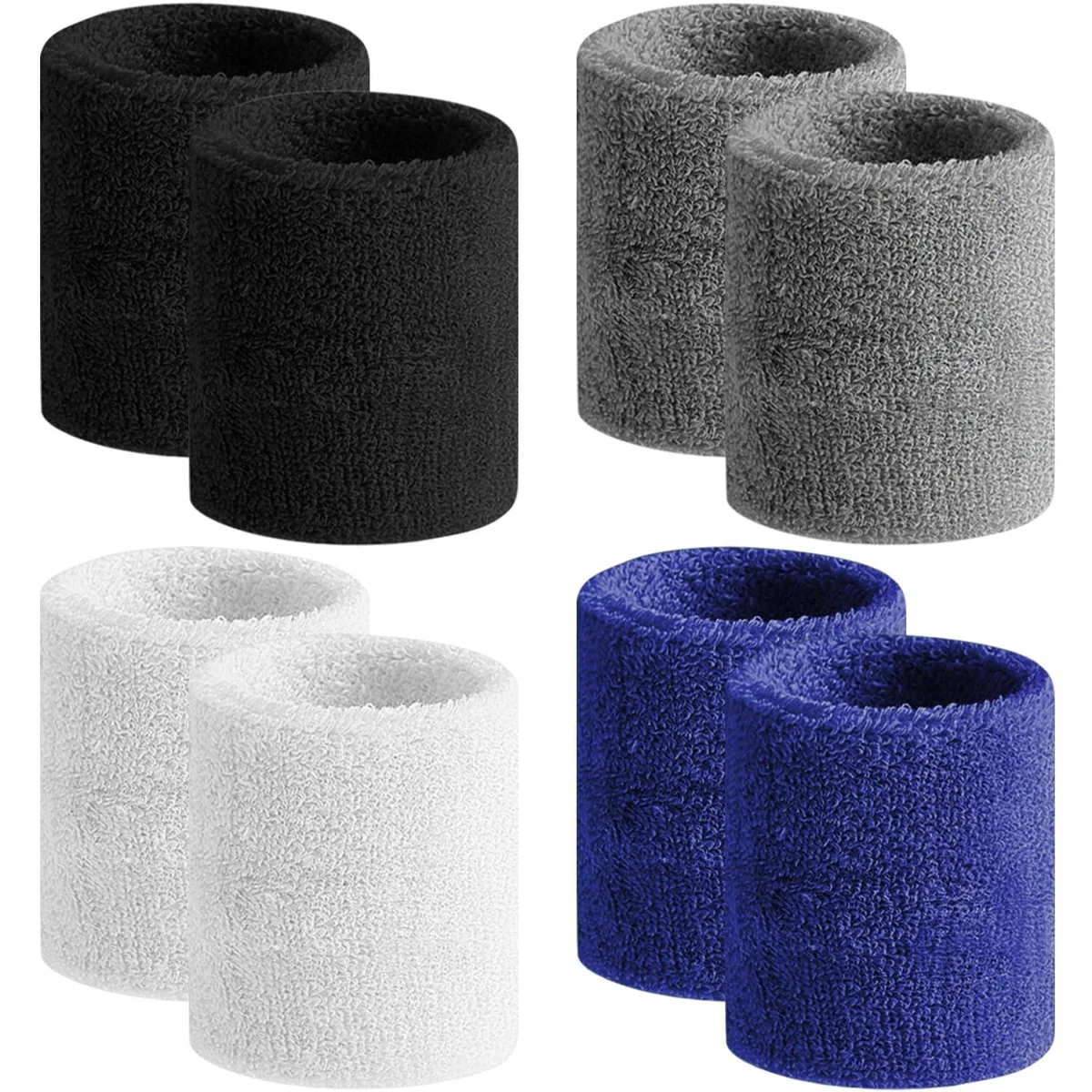  BEACE Sweatbands Sports Wristband 8pcs Cotton Terry Cloth Black — product photo
