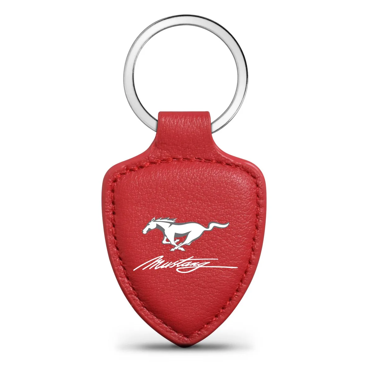 iPick Image, LLC iPick Image, LLC Ford Mustang Script Red Real Leather Shield-Style Key Chain — product photo