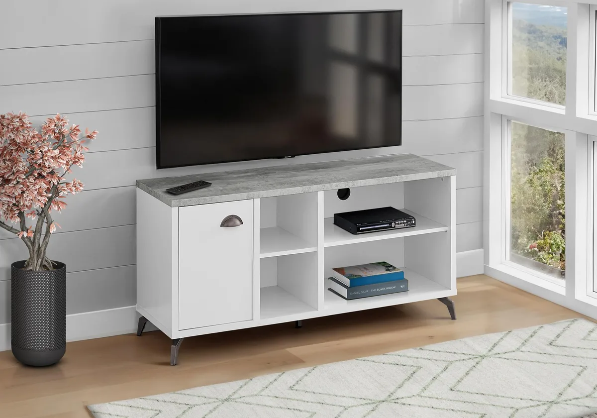 tuphen tuphen 48 Inch TV Stand White Grey Cement Look MDF 47.25x15.5x23.75 — product photo