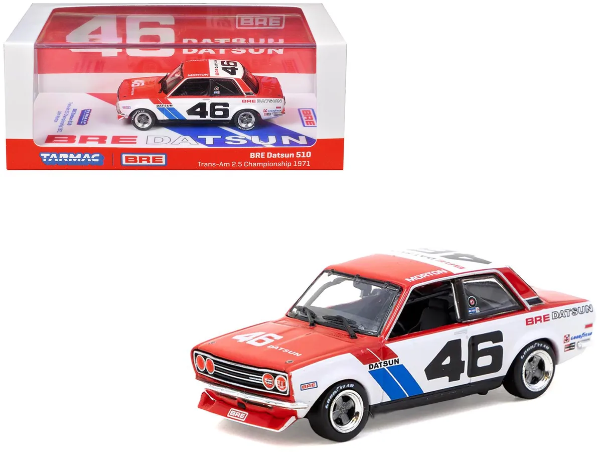 Tarmac Works Tarmac Works Datsun 510 #46 BRE Trans-Am 2.5 Winner 1971 1/64 Hobby Collectible — product photo