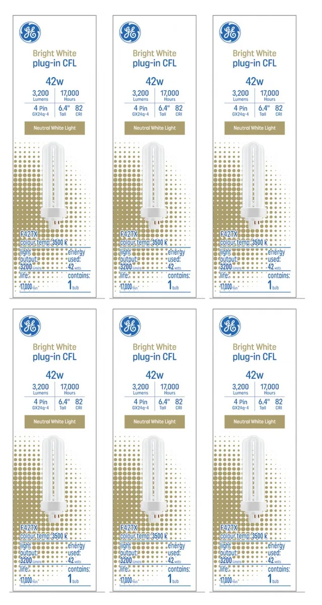 GE Lighting GE Lighting F42TBX 42W CFL GX24q-4 3500K 6-pack — product photo
