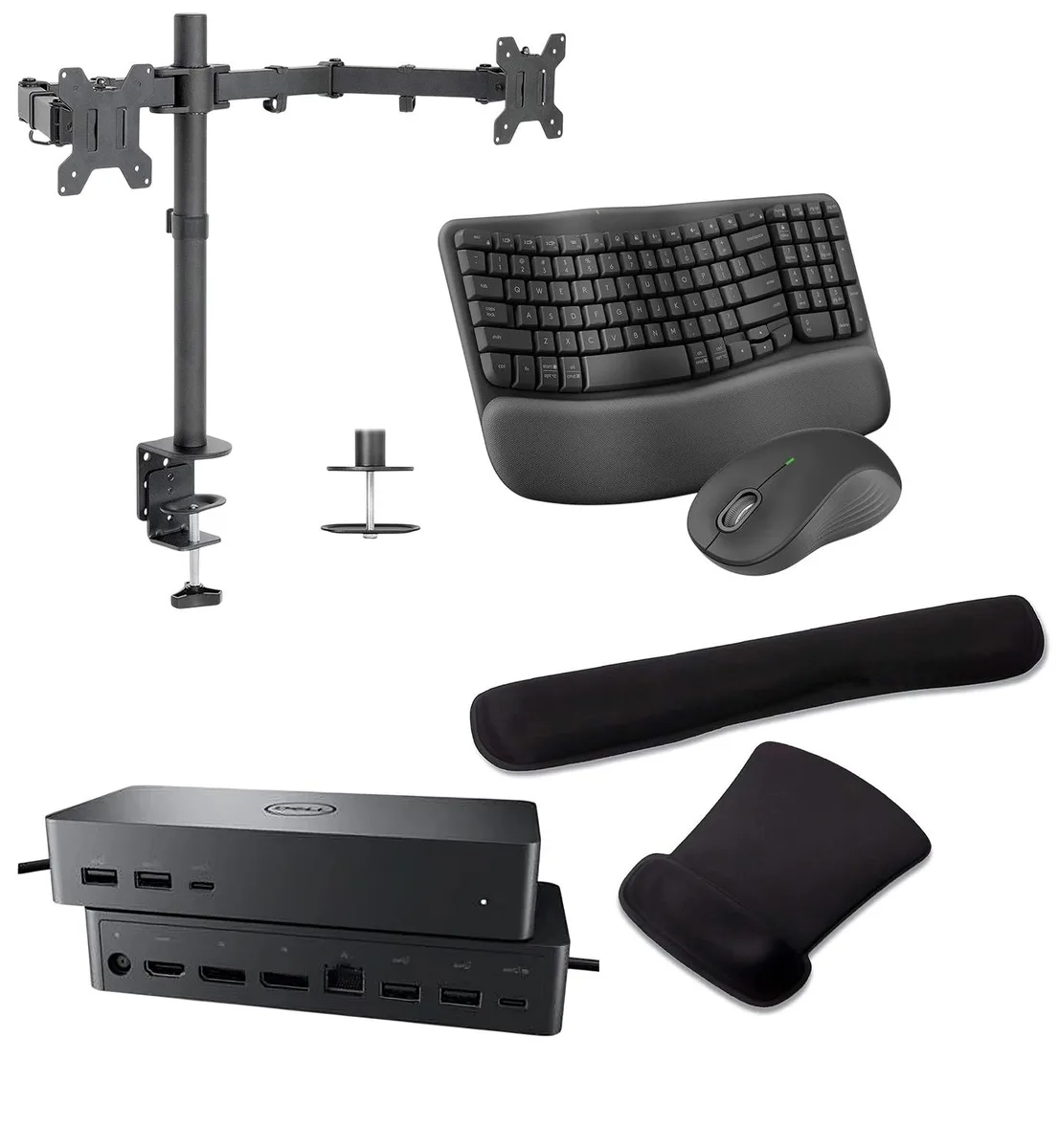 DELL DELL UD22 Universal Dock 96W Bundle with MK670 Wireless Keyboard, Dual Monitor Stand, Gel Wrist Pad — product photo