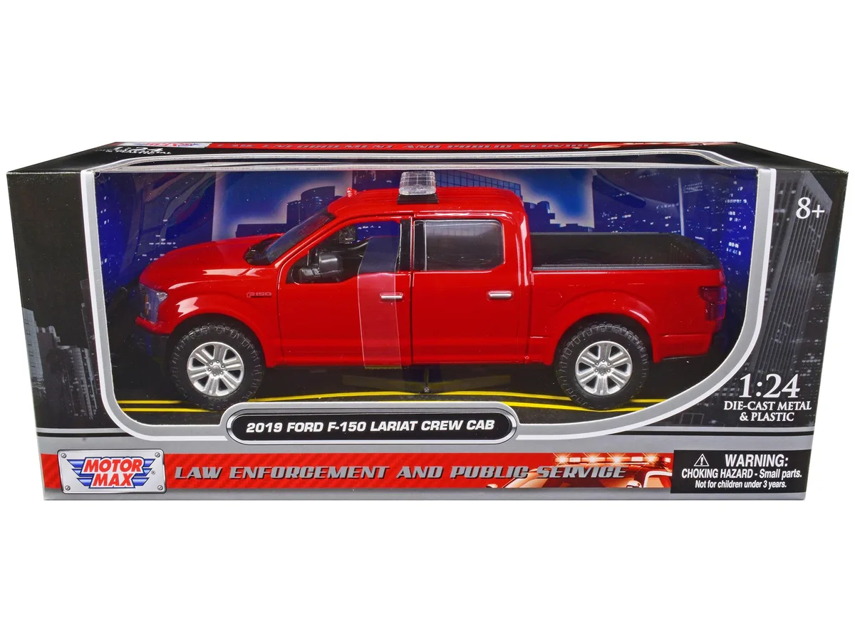MOTORMAX MOTORMAX 2019 Ford F-150 Lariat Crew Cab Pickup Unmarked Fire Dept Red 1/24 Diecast — product photo