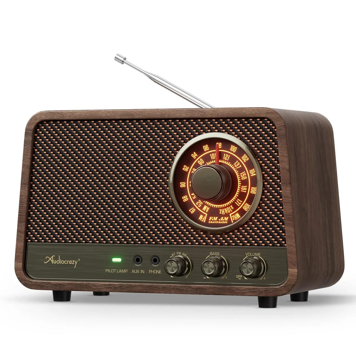  Audiocrazy AC-BT2223RW Wooden AM FM Bluetooth 5.0 Radio — product photo