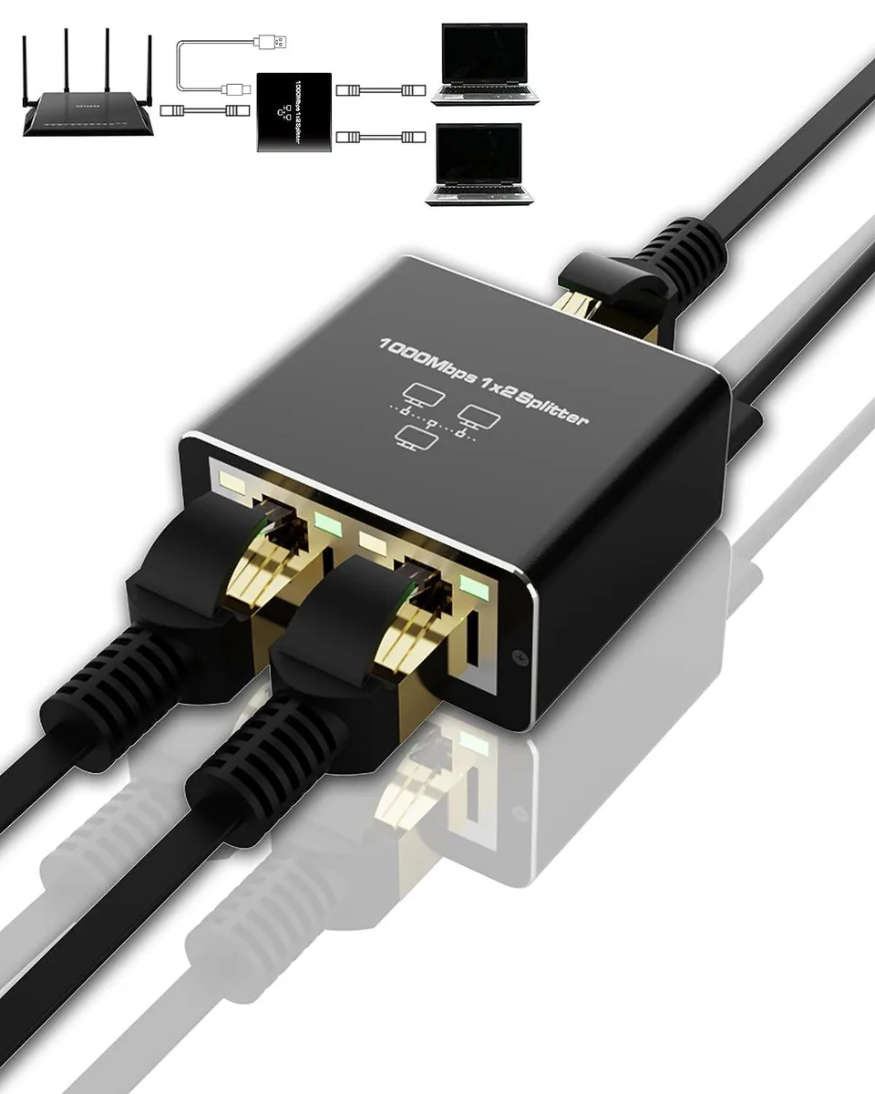 LUOM LUOM OZHW3 Gigabit Ethernet Splitter 1 to 2 RJ45 Adapter — product photo