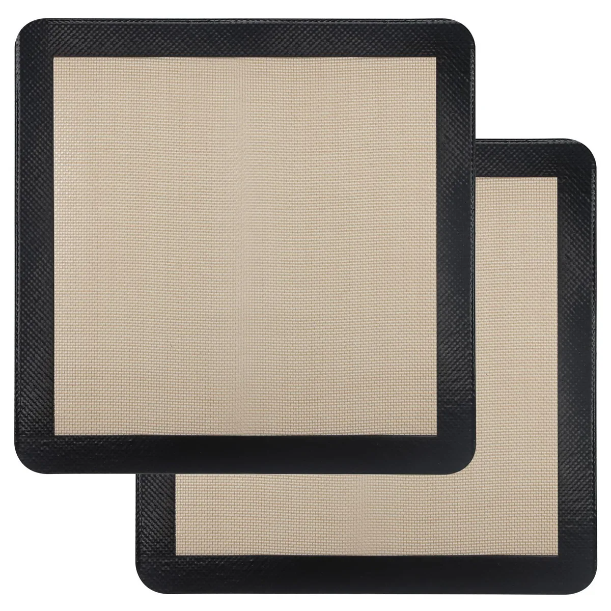 Two black square silicone baking mats 11.75 inches