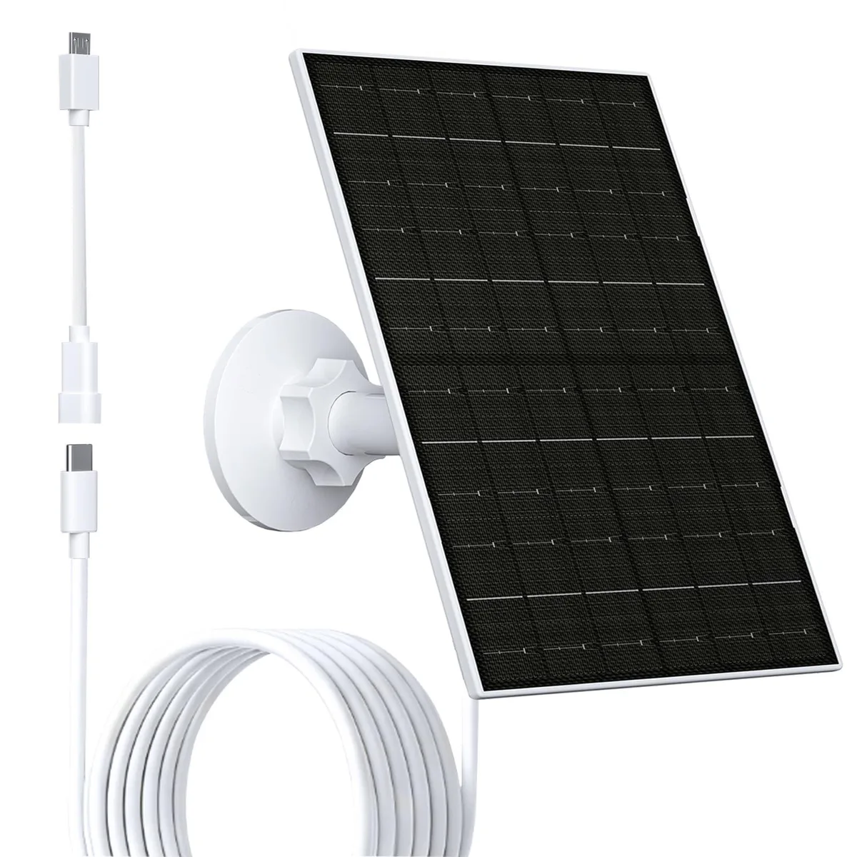 White rectangular solar panel with adjustable mount and long cable, 8.66 by 5.71 inches, 0.39 kg
