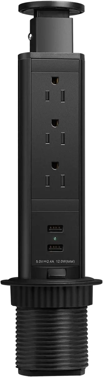 Corn Electronics Corn Electronics Pop Up Power Strip 3 AC 2 USB 2.5 inch Black — product photo