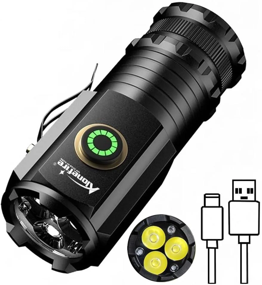 Small aluminium torch with USB-C port, pocket clip and magnetic tail