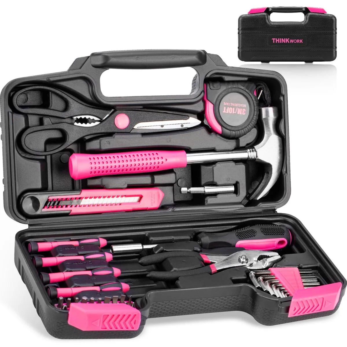 Pink 40-piece hand tool kit in compact carrying case