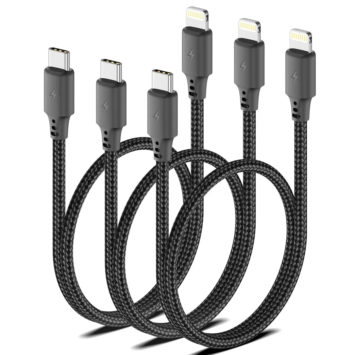  Cenepor HXCL51 USB-C to Lightning Cable 1.5ft 3-Pack Black — product photo