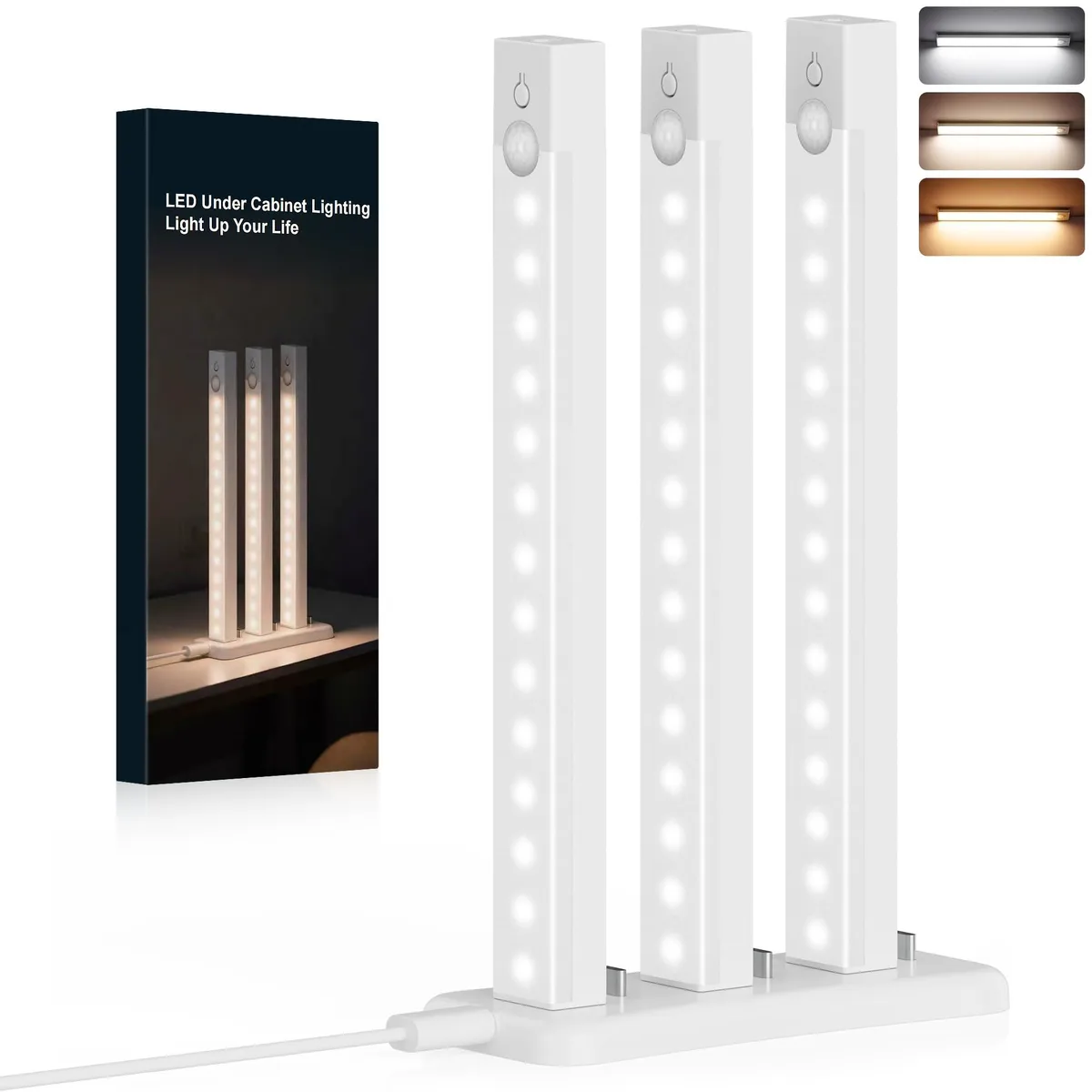 Three white 8-inch LED bars with a USB-C charging dock