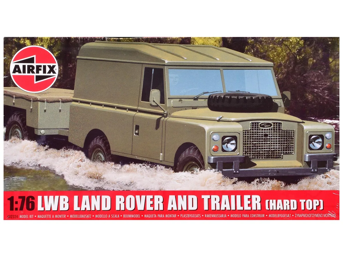 Airfix Airfix Land Rover LWB Hard Top Truck &amp; Trailer 1/76 Scale 45 Parts Hobby Collectible — product photo