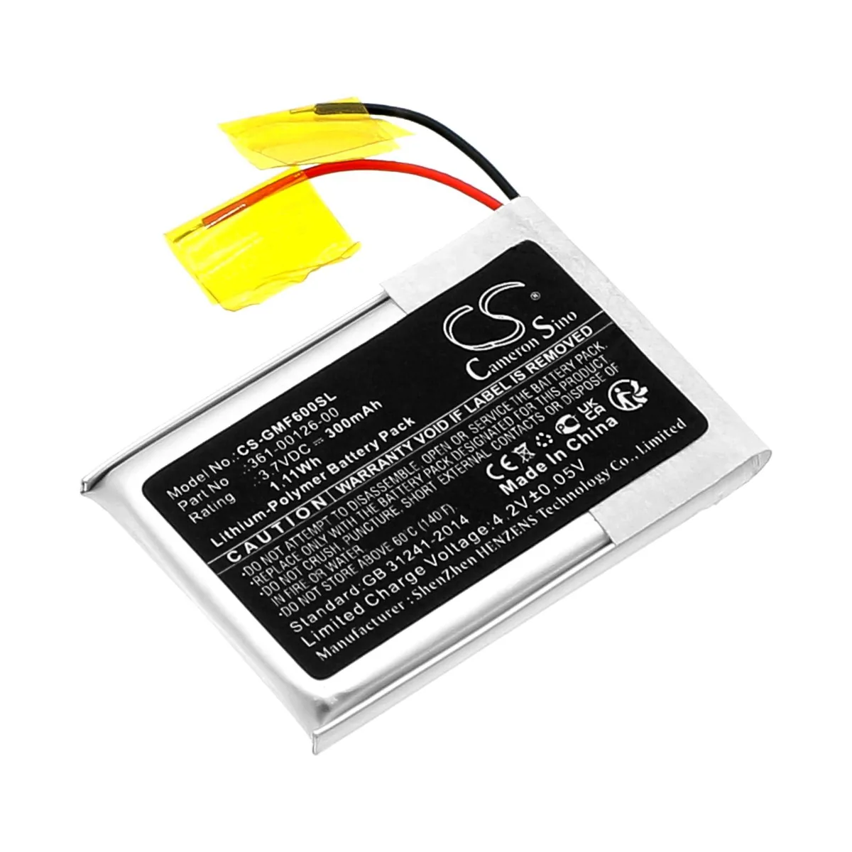  Cameron Sino 300mAh 3.7V battery for Garmin Fenix 6X Tactix Delta Solar 361-00126-00 — product photo