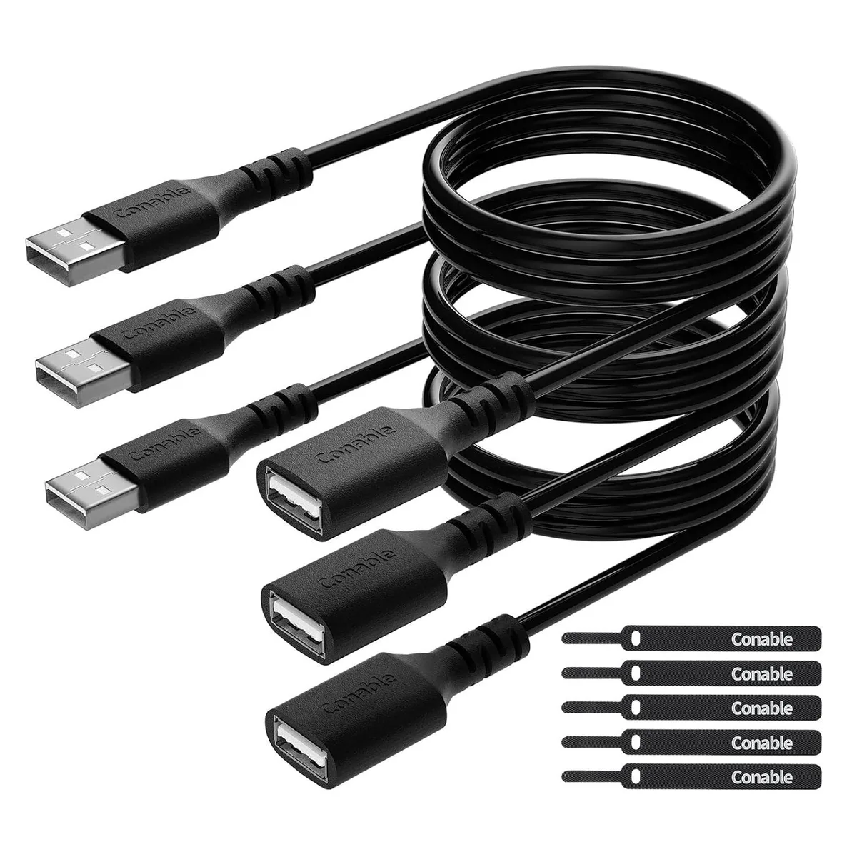 Kootion Kootion USB 2.0 Extension Cable 6ft 3-pack with 5 Cable Ties — product photo
