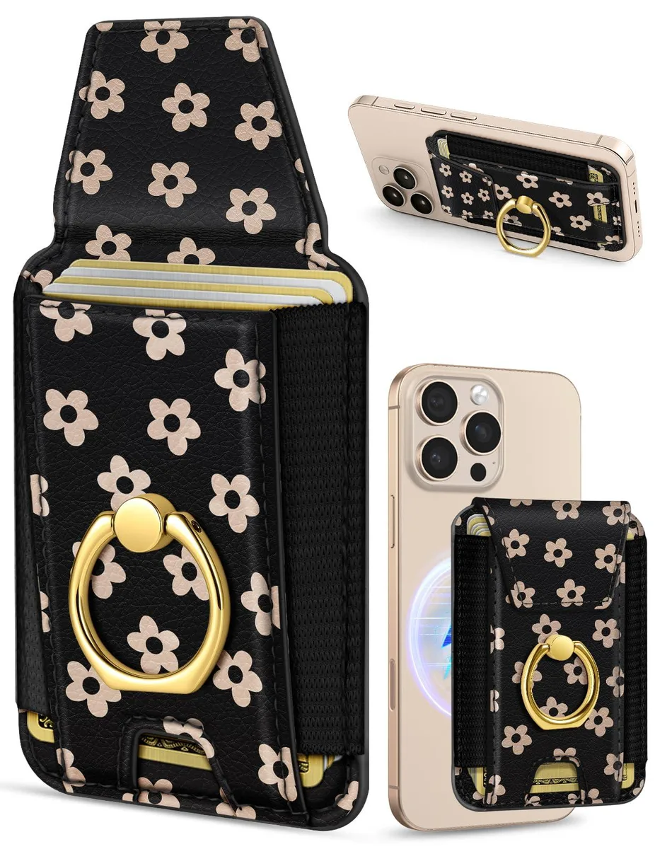 Viator Gear Mag Wallet Black Flower 7 Card RFID Ring Stand — product photo