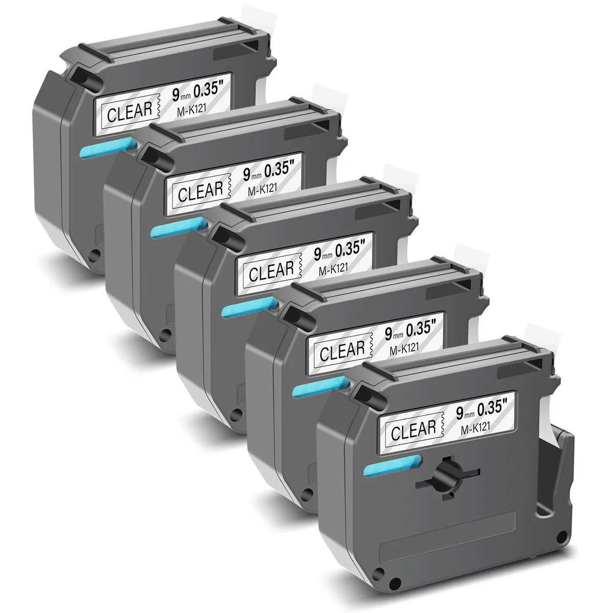 GREENCYCLE GREENCYCLE MK-121 label tape 9mm 8m black on clear 5 pack — product photo