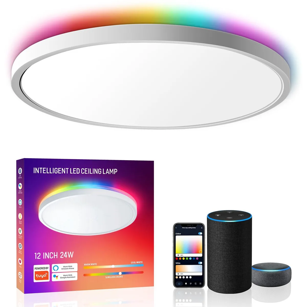 White flush-mount ceiling light, 12 inch square acrylic panel with clear prismatic glass, 1.8 kg