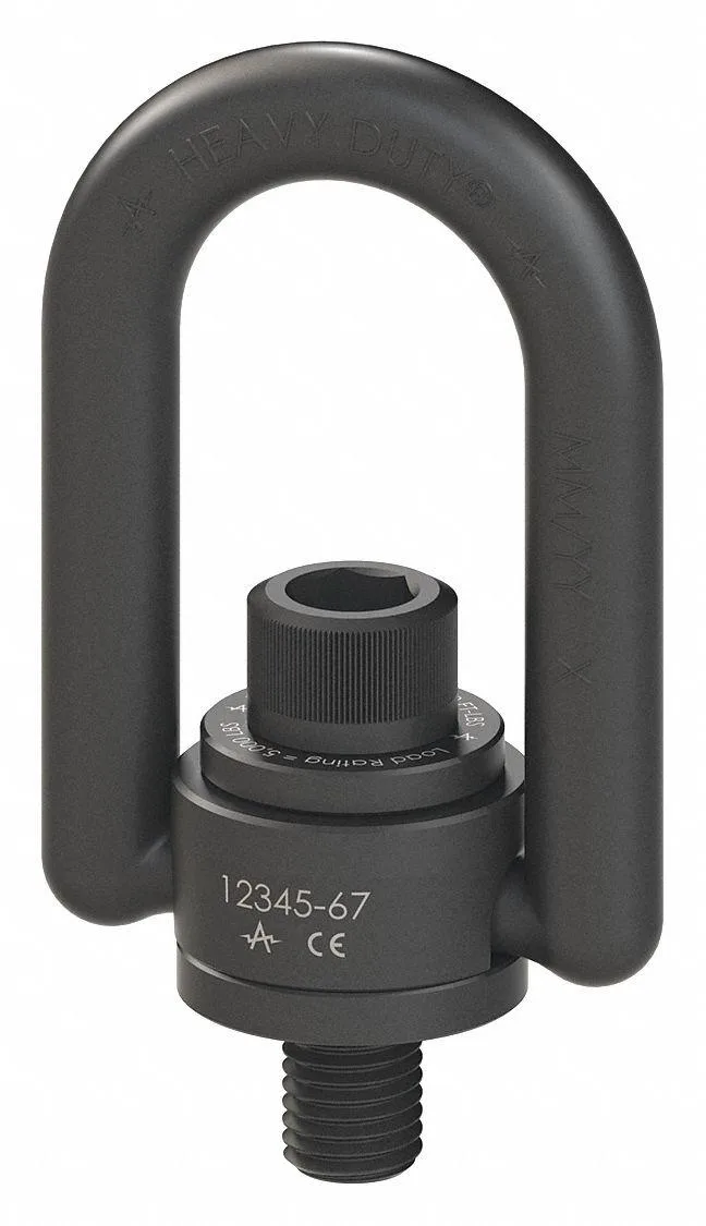 Black oxide alloy steel hoist ring with pivoting bail and screw-on bolt