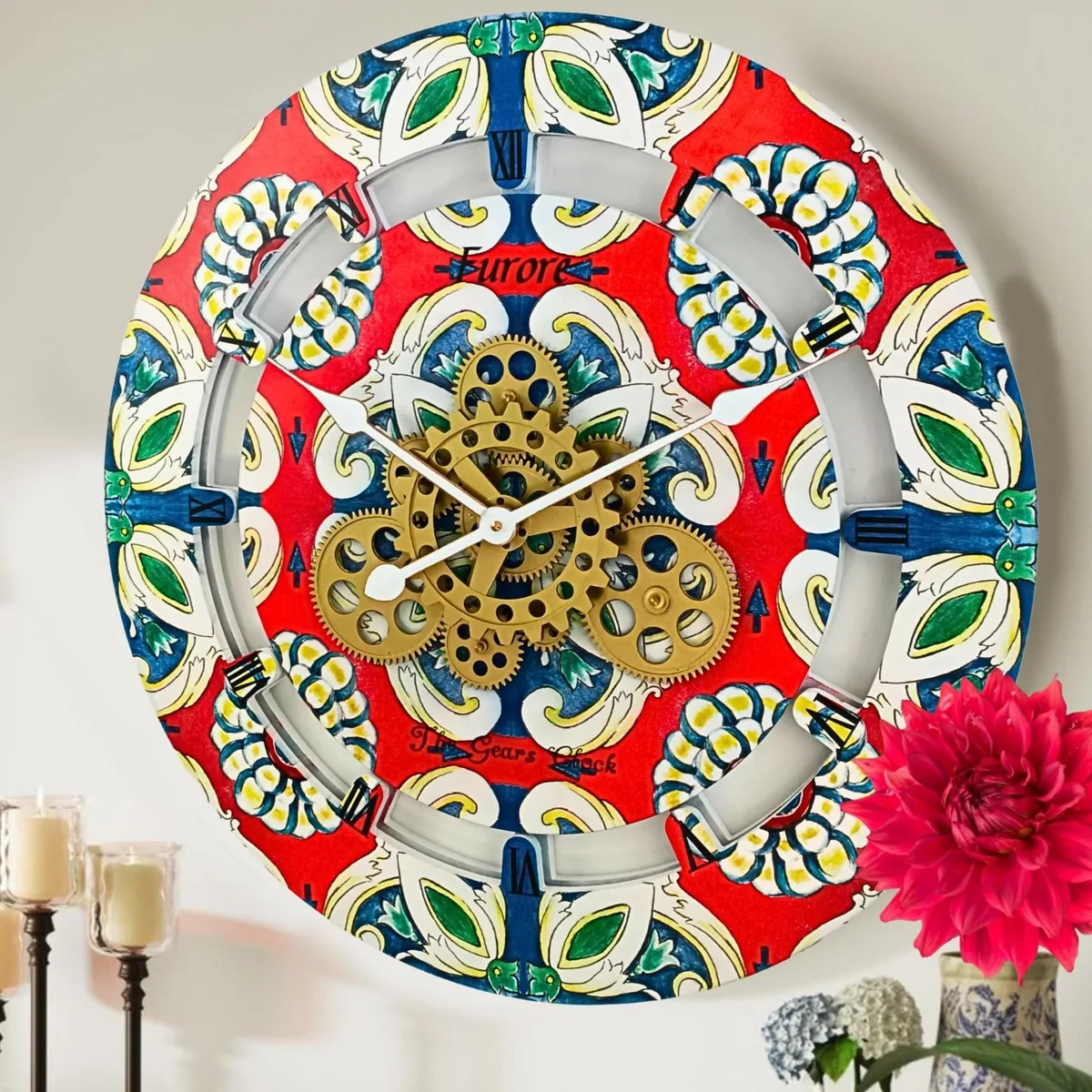 The Gears Clock The Gears Clock Italy Line 24 inch Round Wall Clock Furore — product photo