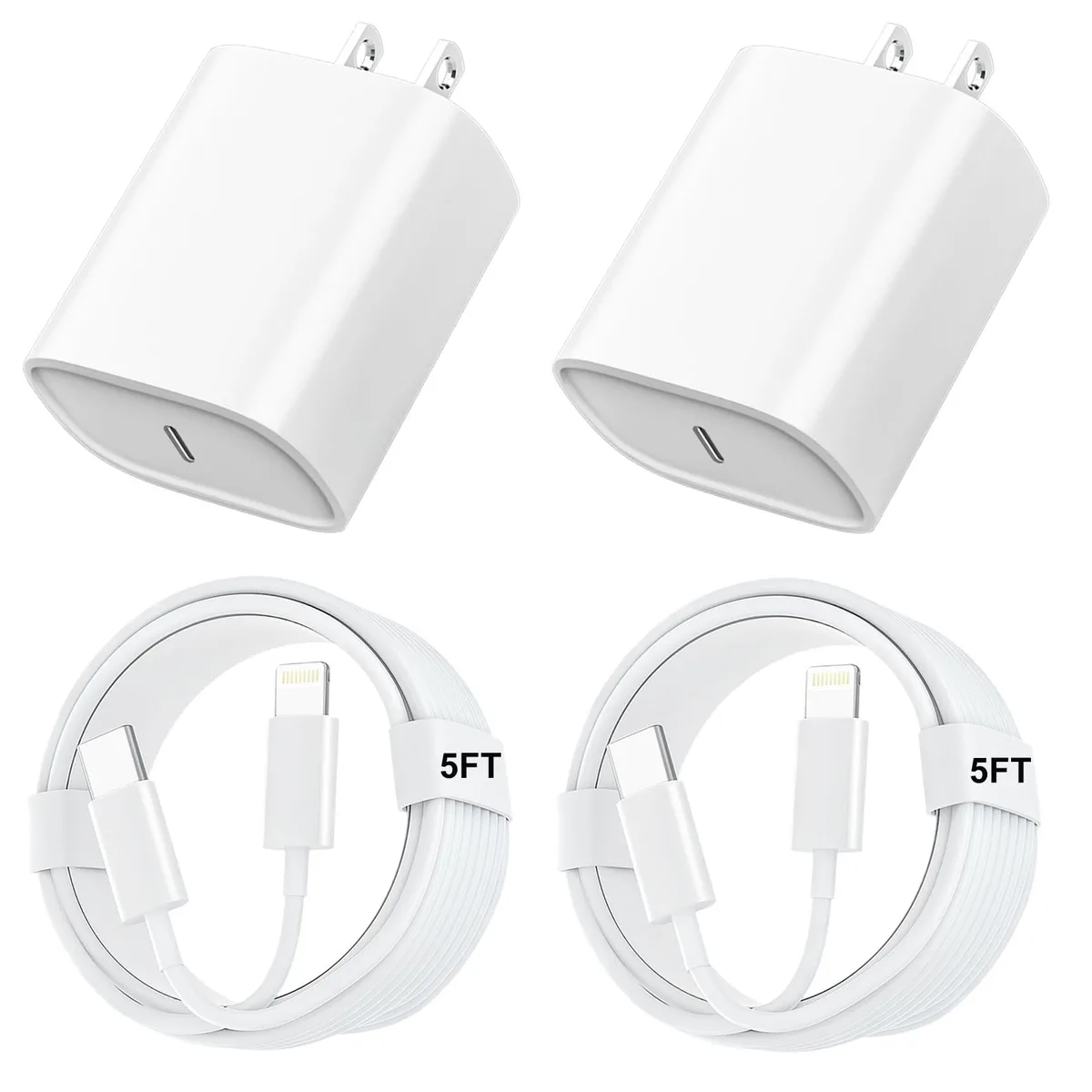 KEHIPI KEHIPI XY18W-1204-PD 20W USB C charger white 2-pack 5ft cable — product photo