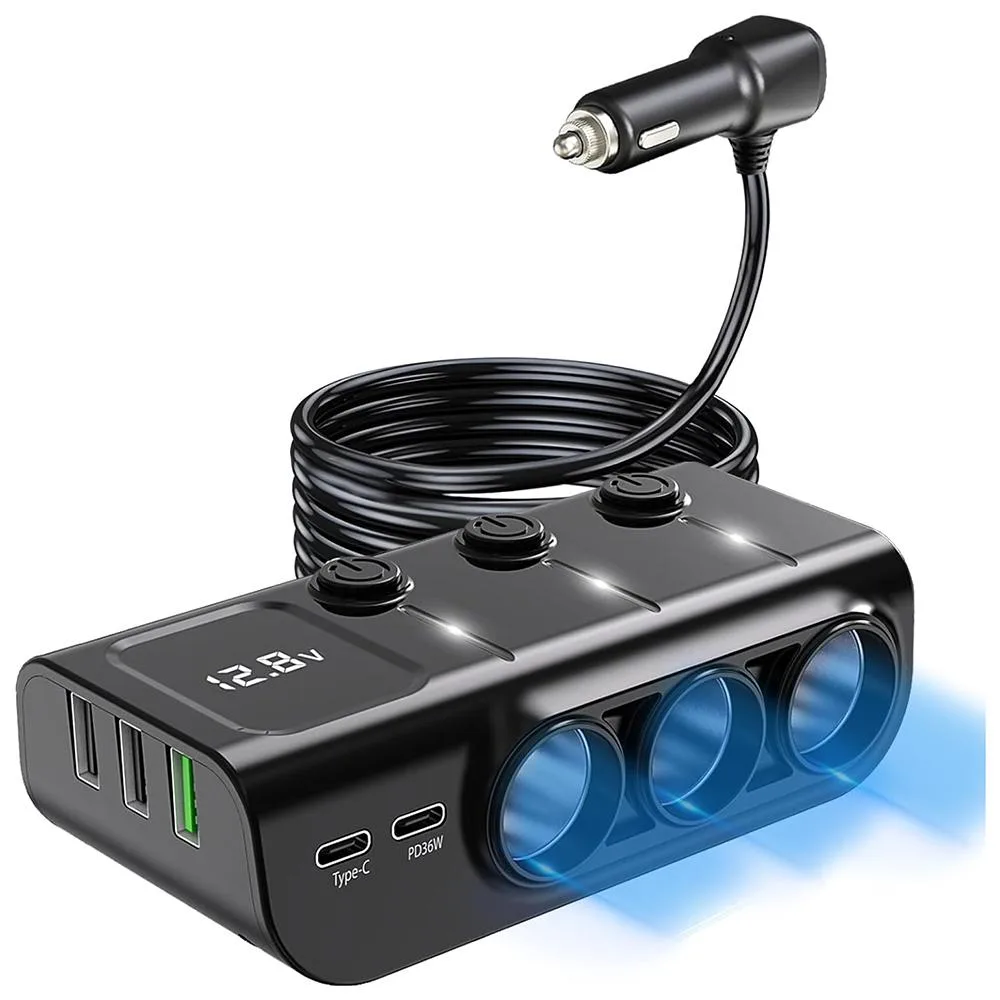 AUTYUE AUTYUE 8-in-1 Cigarette Lighter Splitter 120W 3.3ft Cable — product photo