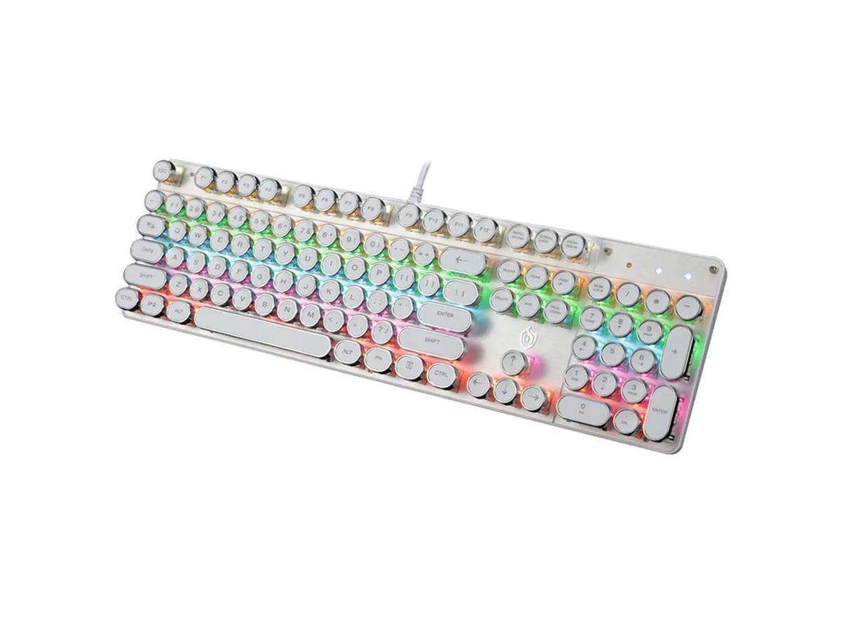 BONAEVER BONAEVER Mechanical Gaming Keyboard Typewriter Rainbow RGB Backlit 104 Retro Round Keycaps Wired Blue Switch — product photo