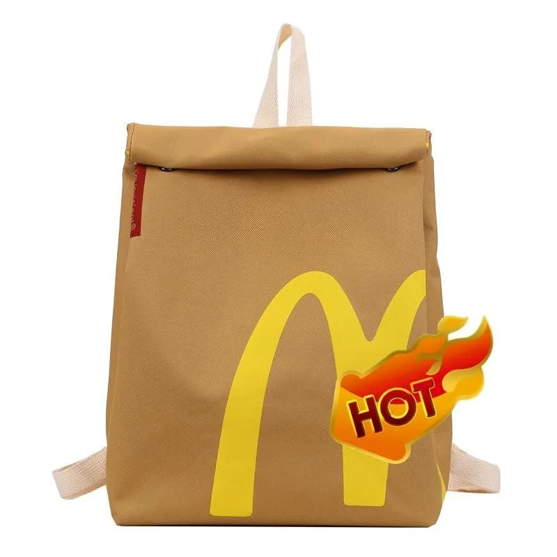 Beige canvas backpack with unique pattern, adjustable straps, 35x30cm