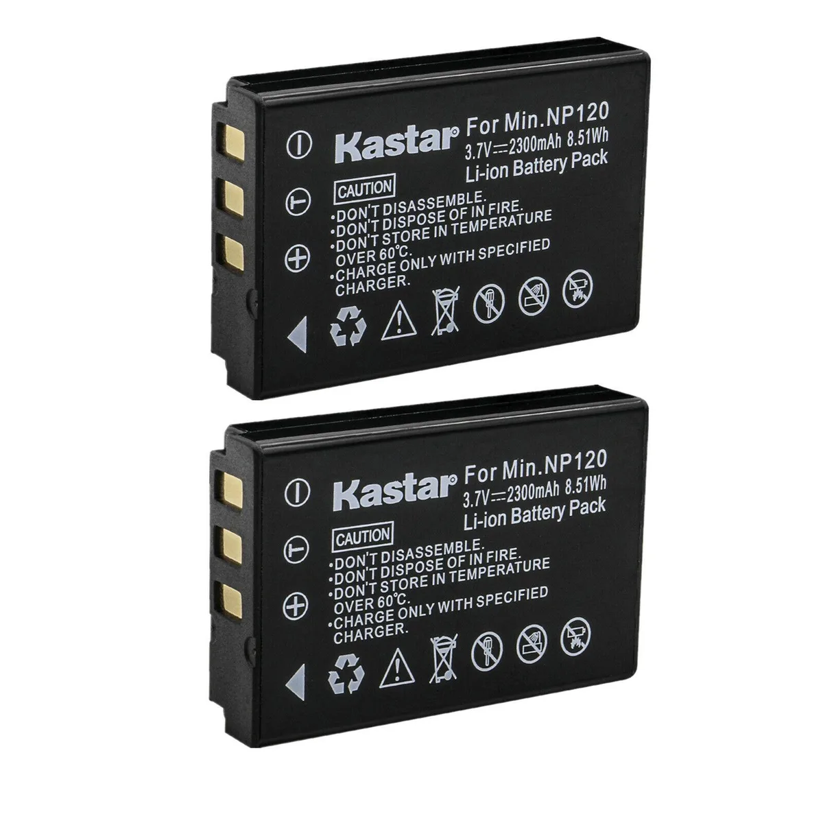 Kastar Kastar Q120 2-Pack Li-Ion Camera Battery 2300mAh 3.7V 8.51Wh MN35Z Q8 Q8N — product photo