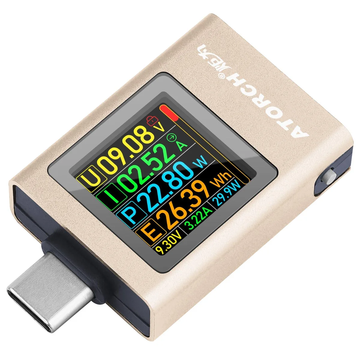  USB C Power Meter Tester Multimeter 4.5-50V 0-12A Two-Way Gravity Sensor Copper — product photo
