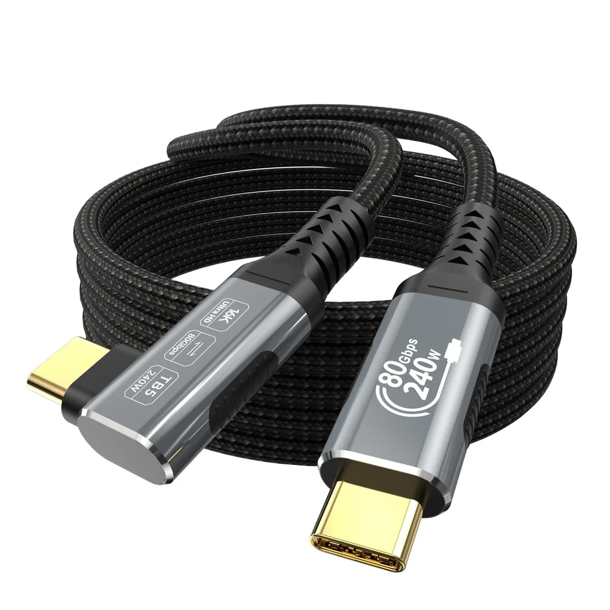 V2 Technologies V2 Technologies 80Gbps Thunderbolt 5 Cable 6.6FT 240W 90° 2 in 1 accessory — product photo